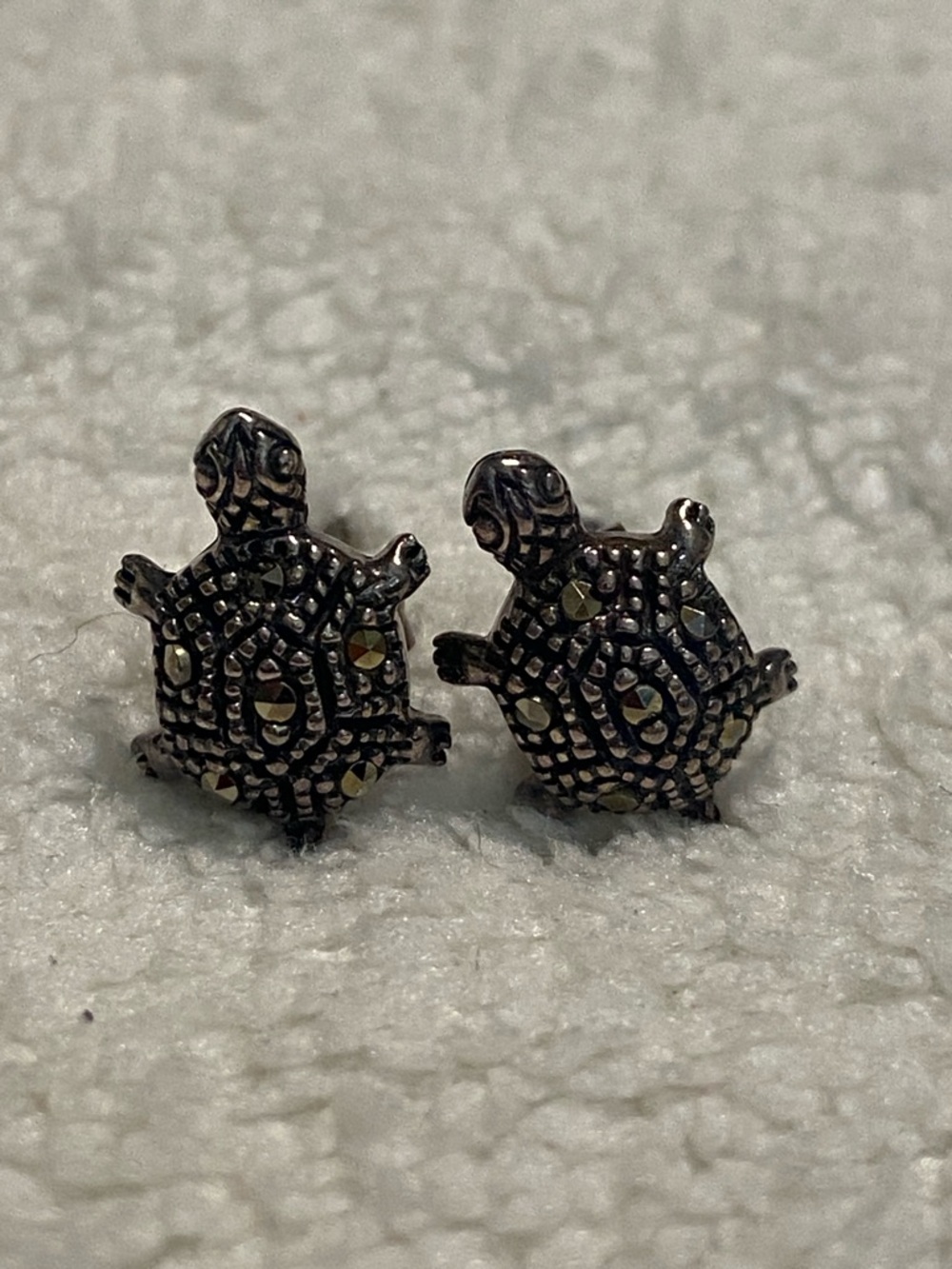 Sterling silver 925 Turtle Stud Earrings — Silver with marcasite Accents